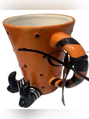Arlington Designs Halloween Coffee Mug   w/ Witch Legs, Polka Dots & Stripes NWT